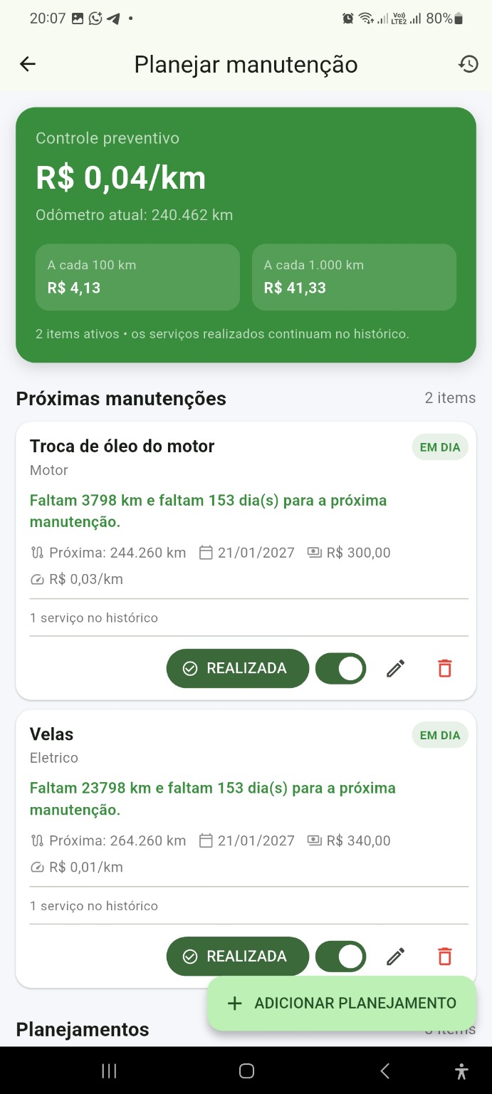 Tela Manutenção inteligente do Lucro Certo