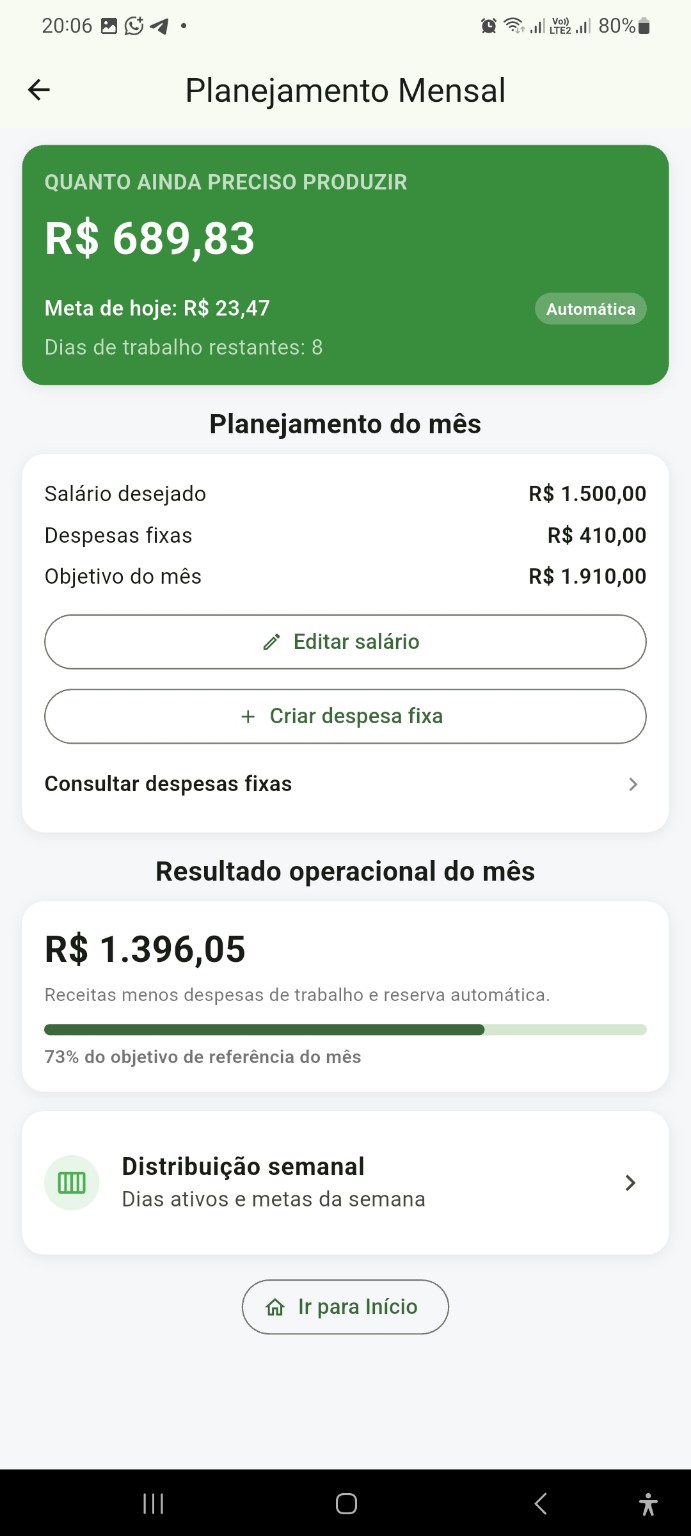 Tela Planejamento mensal do Lucro Certo